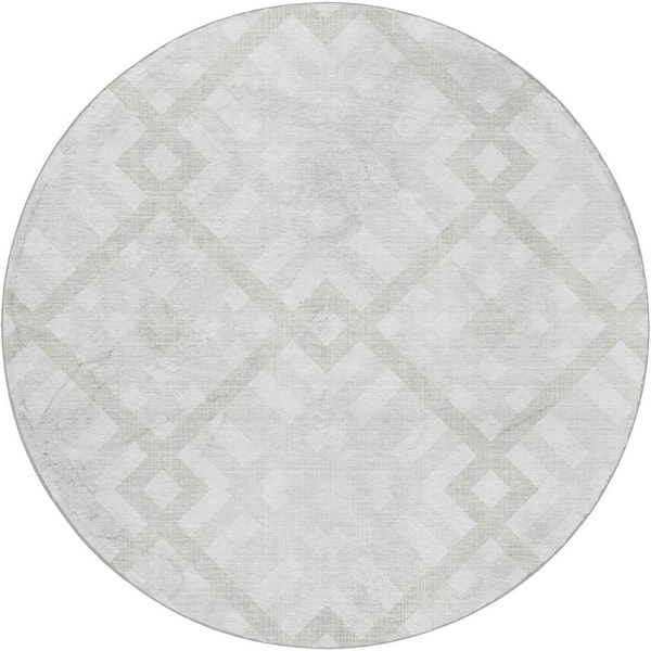 Dream Shag Premium Machine Washable Abstract ADS616 Ivory 8 ft. x 8 ft. Round Rug