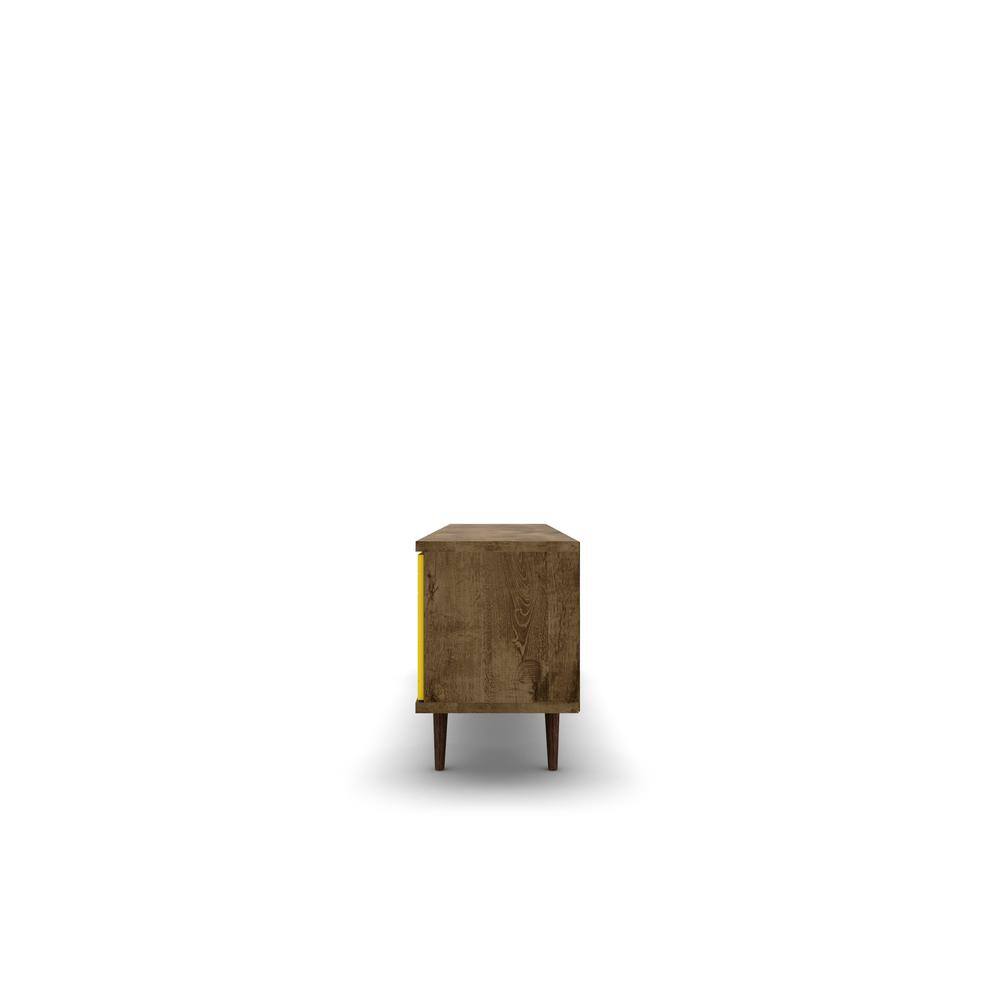 Liberty 63" Rustic Brown and Yellow Mid-Century Modern TV Stand with Cabinet