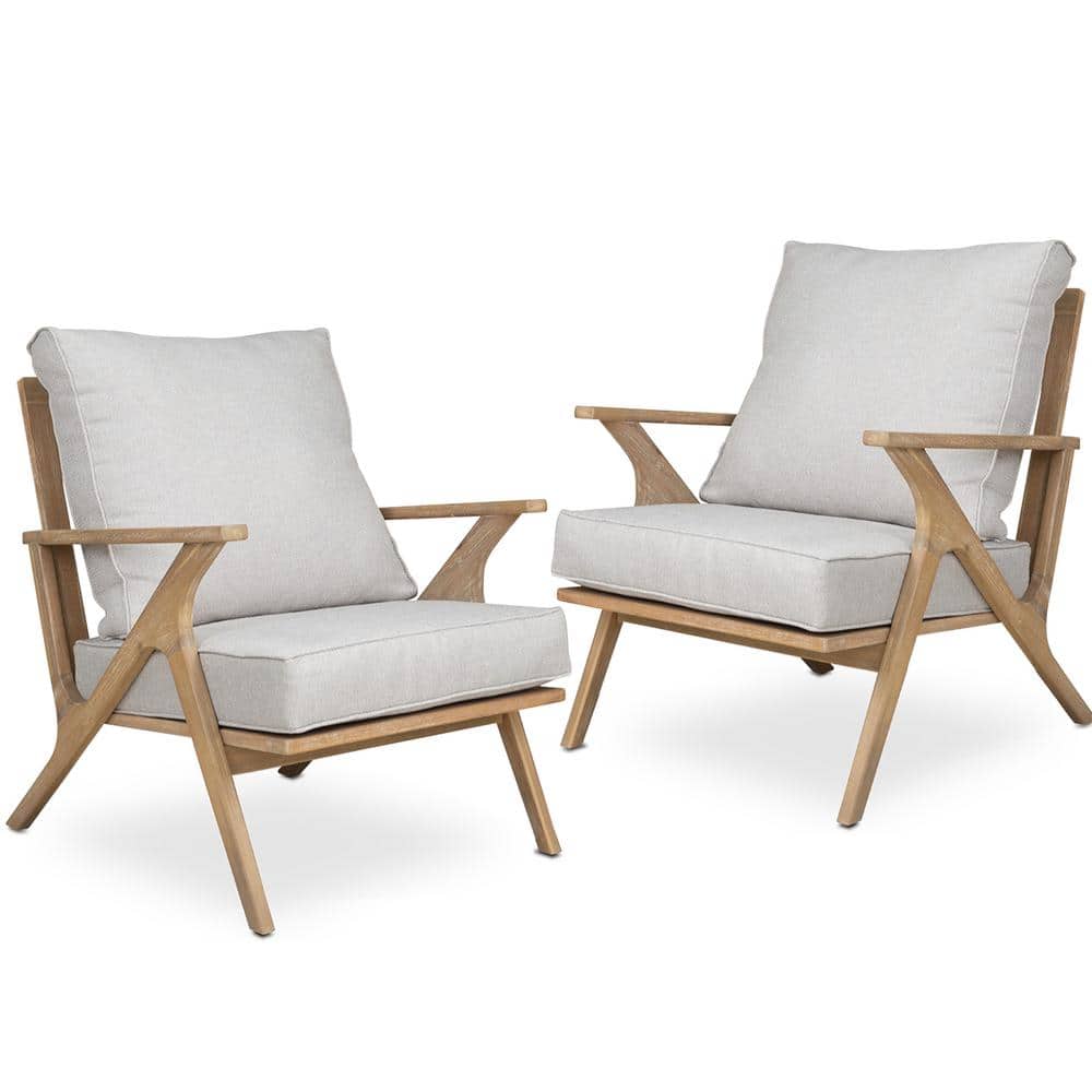 2-Person Wood Outdoor Acacia Lounge Chair with Gray Cushion for Garden, Bac