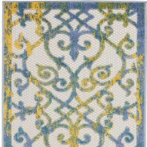 Charlie 2 X 6 ft. Ivory and Blue Moroccan Indoor/Outdoor Area Rug