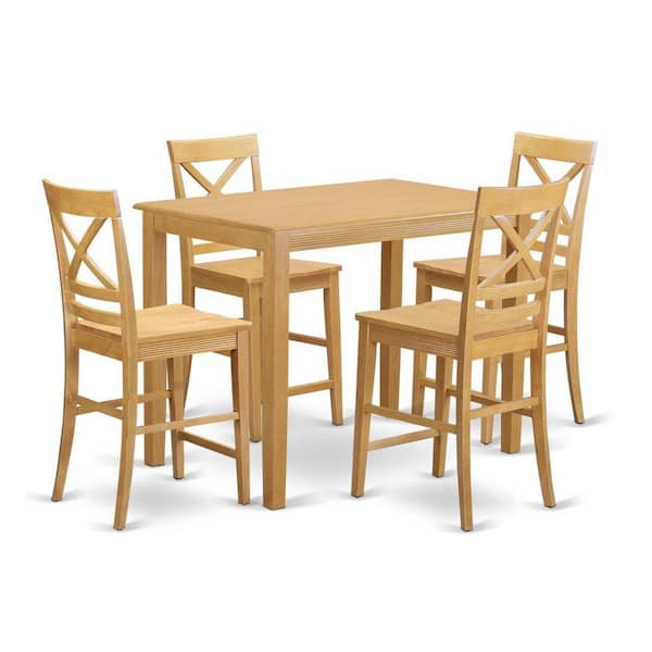 East West Furniture 5-Piece Natural Oak Finish Solid Wood Top - Dining Room Set - Seats 4
