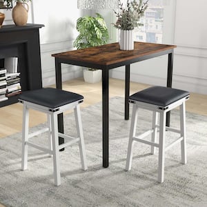30 in. White Backless Wood Bar Stool with Faux Leather Seat (Set of 2)