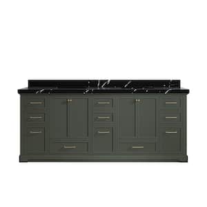 Alys 84 in. W x 22 in. D x 36 in. H Double Sink Bath Vanity in Pewter Green with 2 in. Calacatta black qt. Top