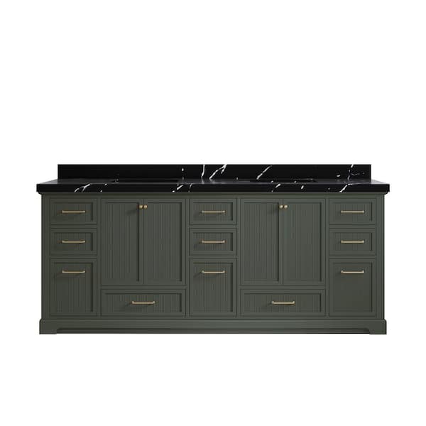 Willow Collections Alys 84 in. W x 22 in. D x 36 in. H Double Sink Bath Vanity in Pewter Green with 2 in. Calacatta black qt. Top