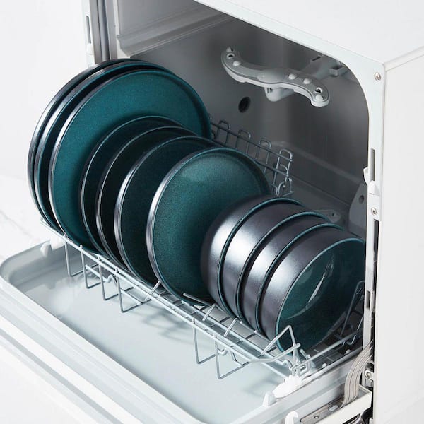 18-Piece Black and Green Stoneware Dinnerware Set Service for 6 Tableware with Dinner Plates Dessert Plates Cereal Bowls