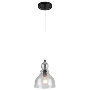 1-Light Oil Rubbed Bronze Adjustable Mini Pendant with Hand-Blown Clear Seeded Glass