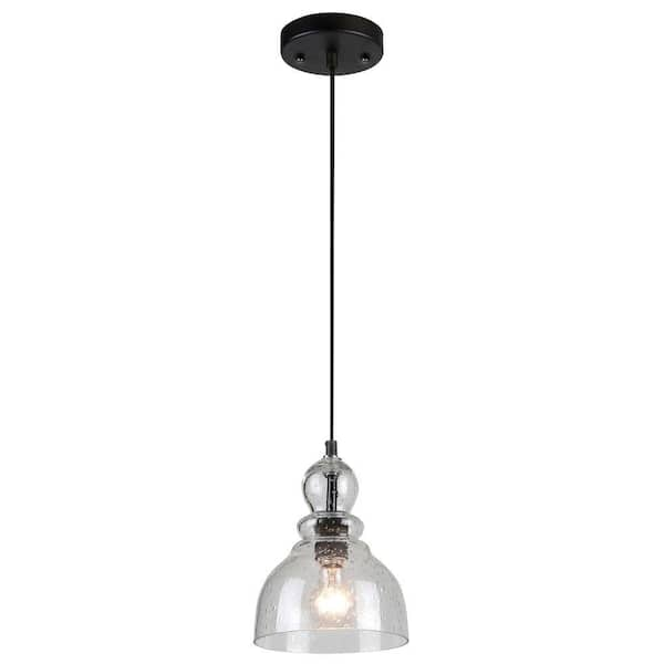 1-Light Oil Rubbed Bronze Adjustable Mini Pendant with Hand-Blown Clear Seeded Glass