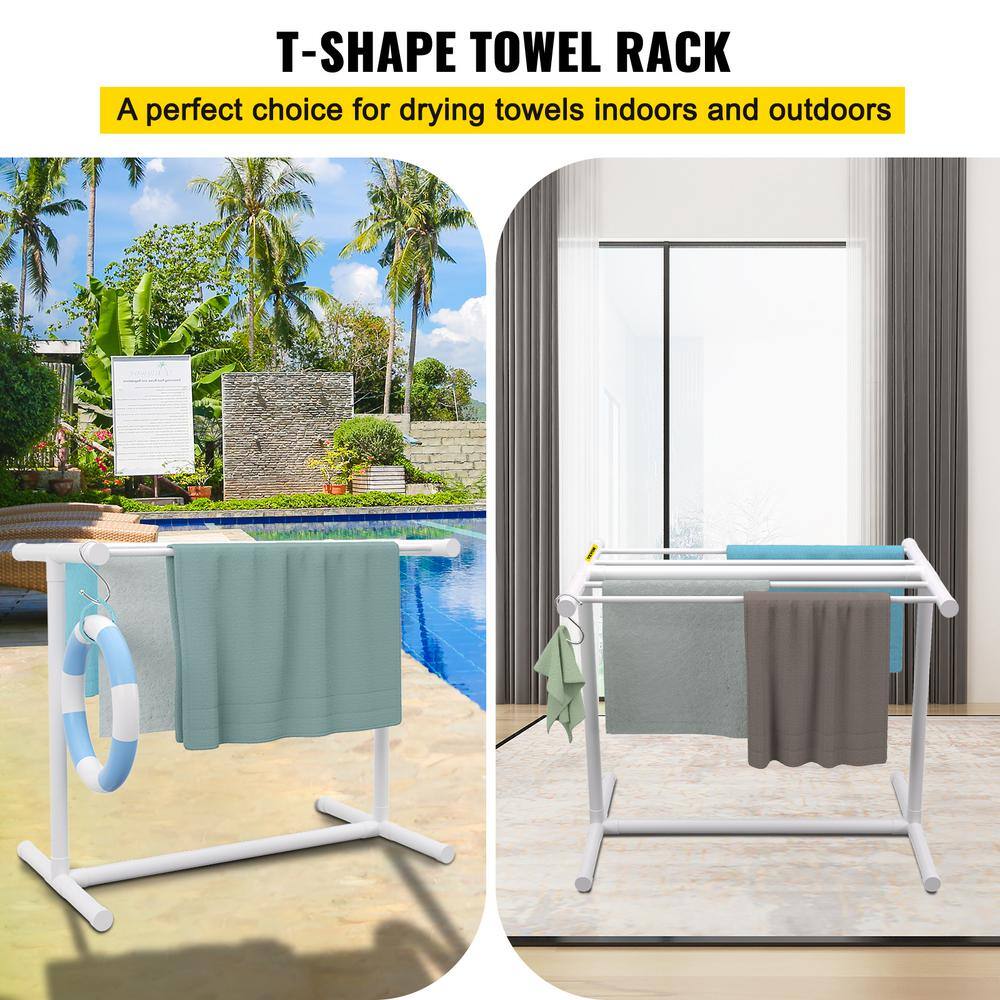 Matte White Freestanding PVC Towel Rack with 5 Holders