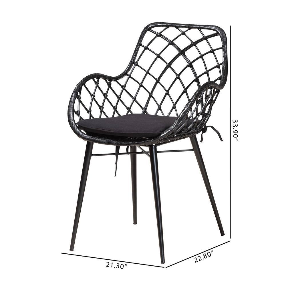 Ballerina Black Rattan and Metal Bohemian Dining Chair Set