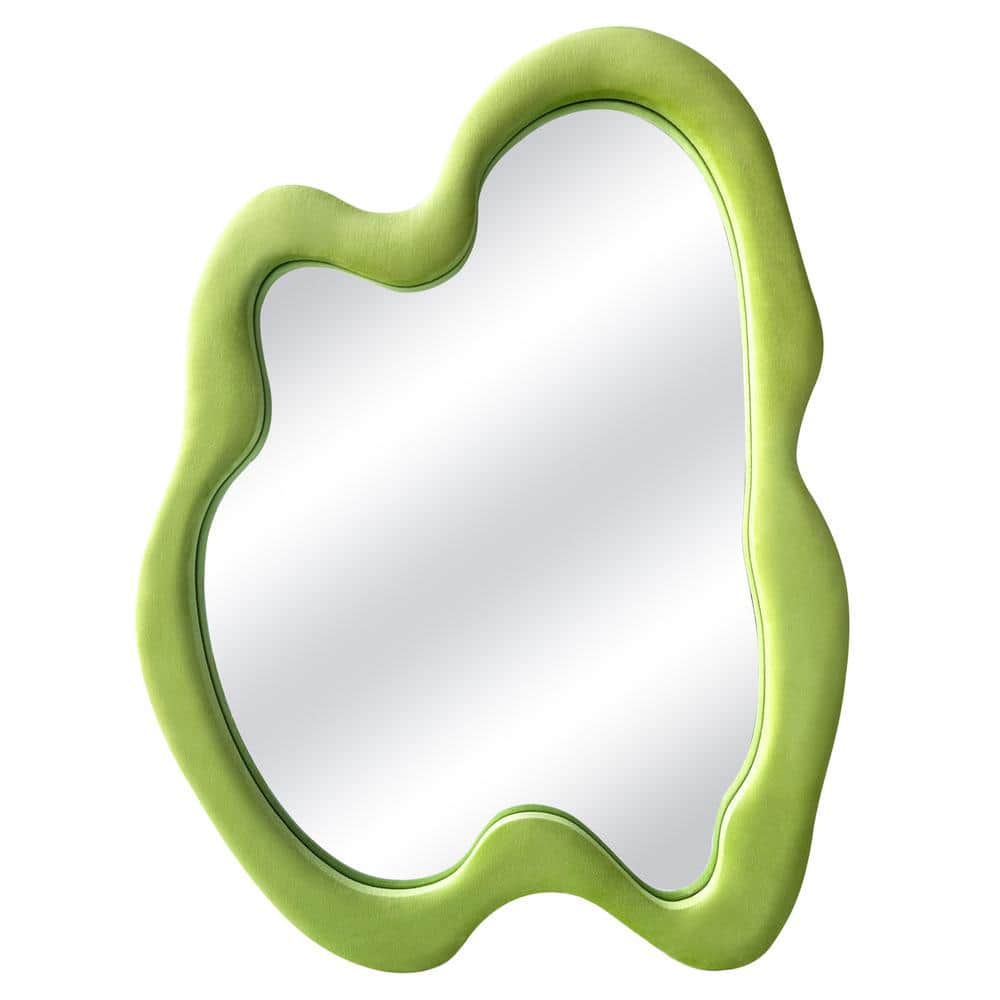 20" x 28" Green Flannel Wrapped Wood Framed Asymmetrical Decorative Mirror