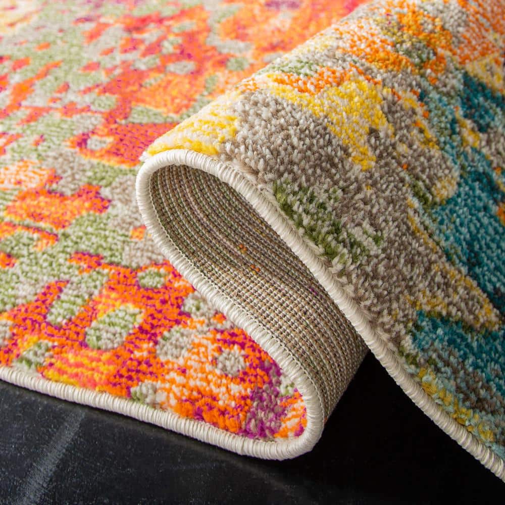 Ivory and Multicolor Hand-knotted Synthetic Area Rug