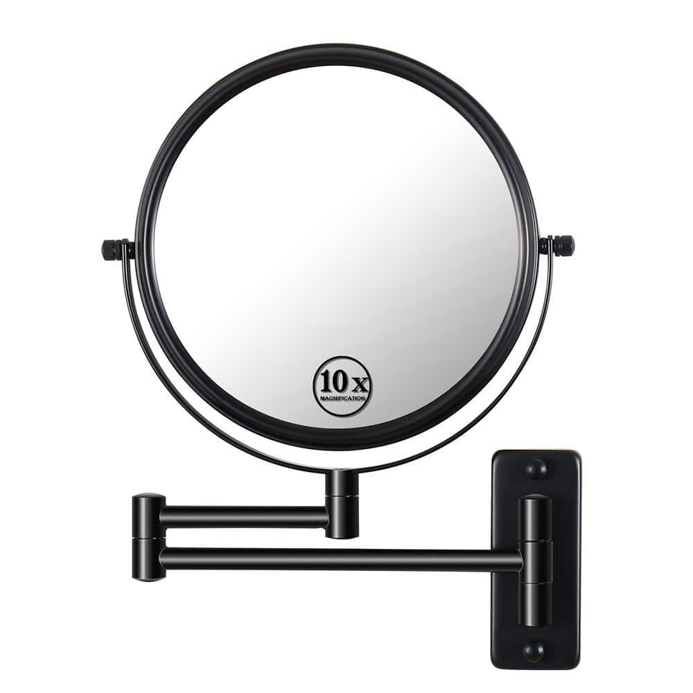 8 in. W x 8 in. H Round Framed Black Mirror 360° Swivel with Extension Arm