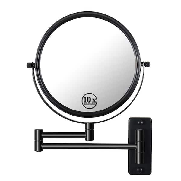 Unbranded 8 in. W x 8 in. H Round Framed Black Mirror 360° Swivel with Extension Arm Height Adjustable, 1X/10X Magnification