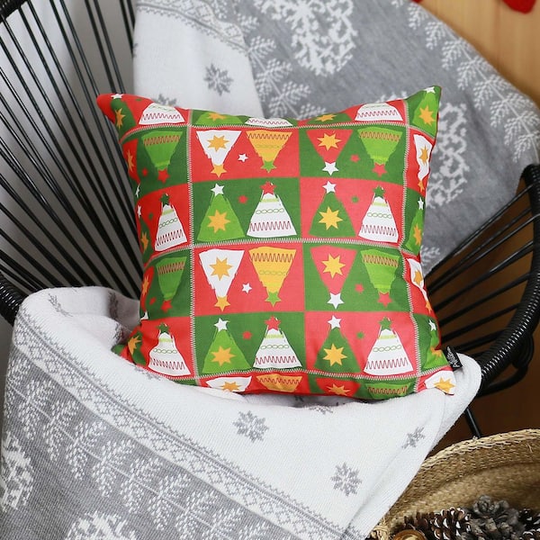 MIKE & Co. NEW YORK Decorative Christmas Trees Single Throw Pillow Cover 18 in. x 18 in. Red and Green Square for Couch, Bedding
