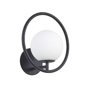 Adrienna 1 Light Matte Black Wall Sconce with White Glass Shade