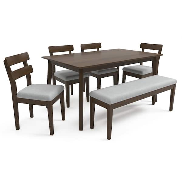 Jenny 6-Piece Rectangle Brown Wood Top Dining Set Seats 6