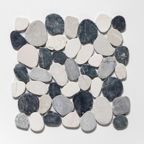 Cruz Bay Sliced Pebble Tile  Black 11-1/2 in. x 11-1/2 in. x 9.5mm Honed Pebble Mosaic Tile (10.12 sq. ft. / case)