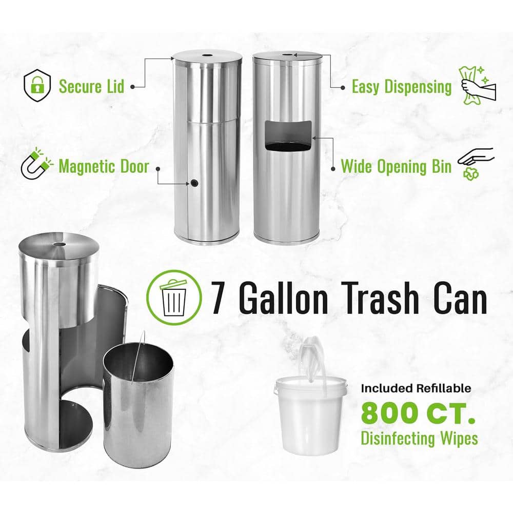 Stainless Steel Floor-Standing Wet Wipe Dispenser with Trash Can