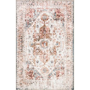 Anjelica Machine Washable Rust And Beige 4 ft. x 6 ft. Persian Area Rug