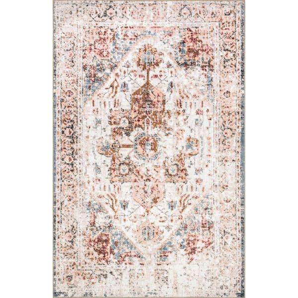 nuLOOM Anjelica Machine Washable Rust And Beige 4 ft. x 6 ft.  Persian Area Rug