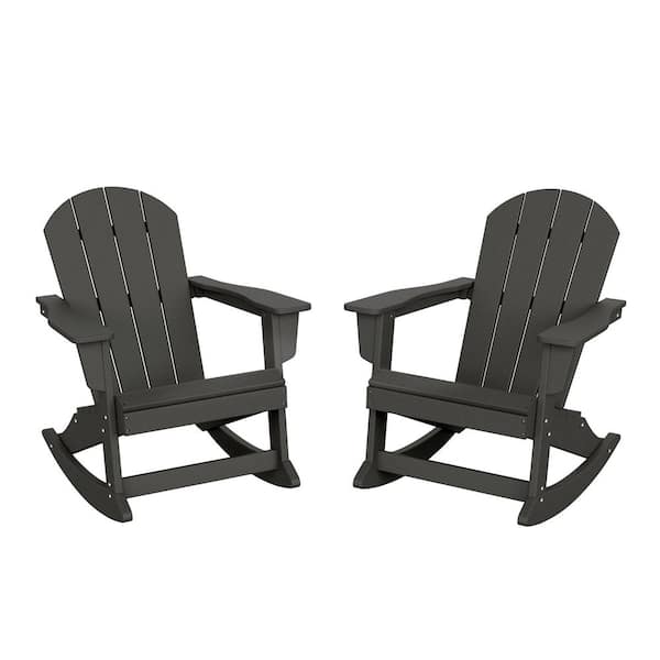 Laguna 2-Pack Fade Resistant Outdoor Patio HDPE Poly Plastic Classic Adirondack Porch Rocking Chairs in Gray