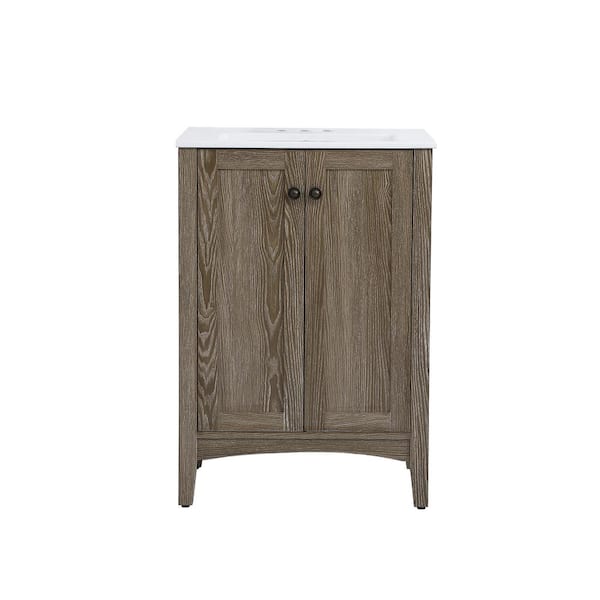 Unbranded Simply Living 24 In. Single Bathroom Vanity In Weathered Oak with Resin Vanity Top in White