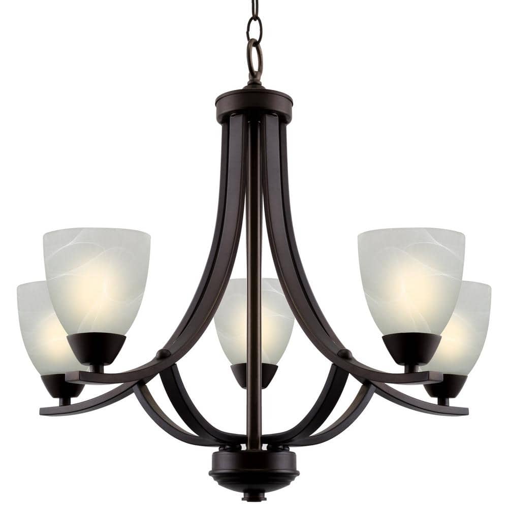 Weston 24" Oil Rubbed Bronze 5-Light Chandelier with Alabaster Glass Shades