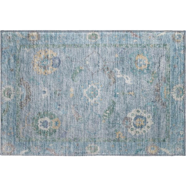 Mayfield Premium Machine Washable Abstract AMF2229 Sky 2 ft. x 3 ft. Accent Rug