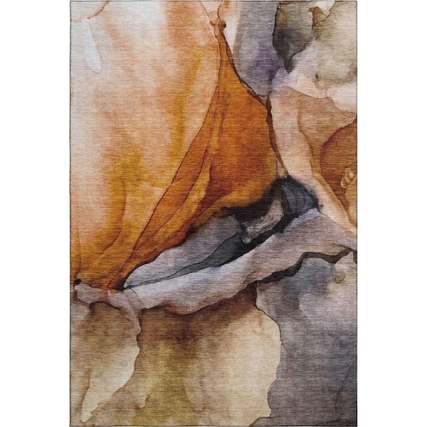 Mayfield Premium Machine Washable Abstract AMF1937 Paprika 3 ft. x 4 ft. Area Rug