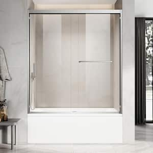 UKD06 60 in. W. x 66 in. H Double Sliding Semi-Frameless Bathtub Door in Brushed Nickel with Enduro Shield Clear Glass