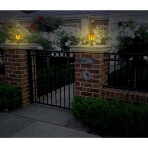 Black Solar Wall or Pillar Integrated LED Outdoor Light Sconce with Flame or Still Light