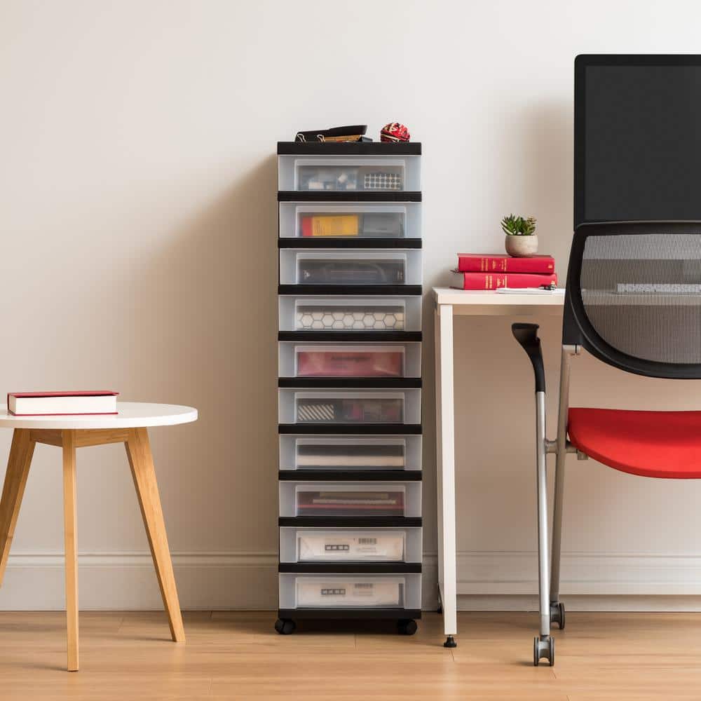 Black 9-Drawer Storage Tower with Organizer Top and Wheels
