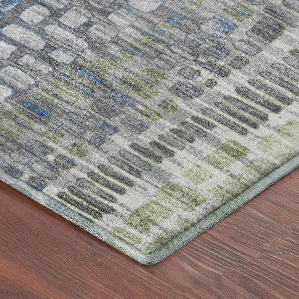 Mayfield Premium Machine Washable Abstract AMF2268 Aloe 10 ft. x 14 ft. Area Rug