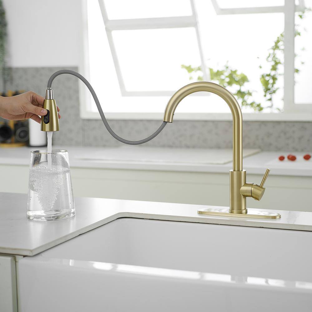 Brushed Gold Single Handle Pull Down Kitchen Faucet
