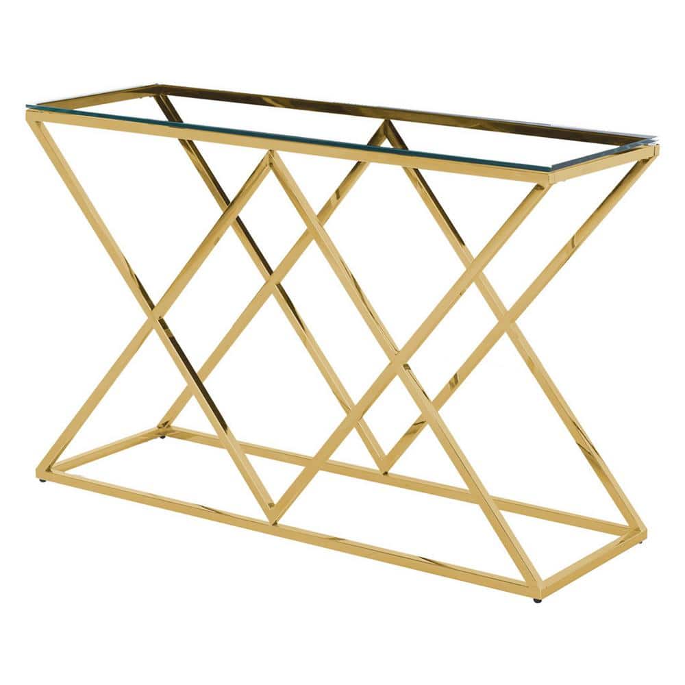 Best Master Furniture Santa Ana 48 in. Gold Rectangle Glass Console