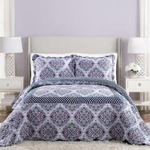Regal Rosette Purple Queen Cotton Bedspread