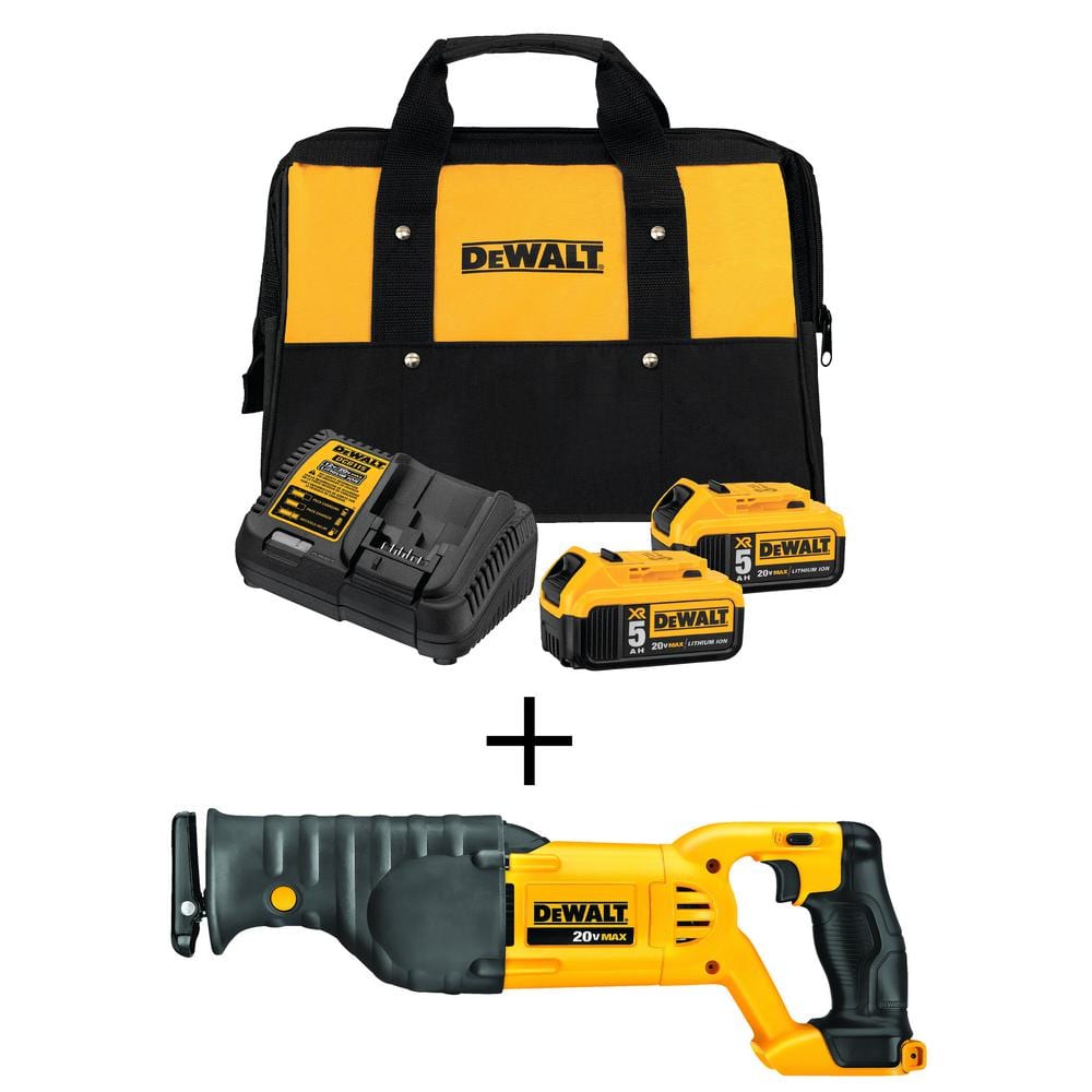DEWALT 20V MAX Cordless Reciprocating Saw, (2) 20V MAX XR Premium Lithium- Ion 5.0Ah Batteries, and Charger DCB2052CKW380B The Home Depot
