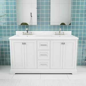 60.58 in. W x 22.39 in. D x 40.07 in. H Freestanding Bath Vanity in White with White Engineered stone Top