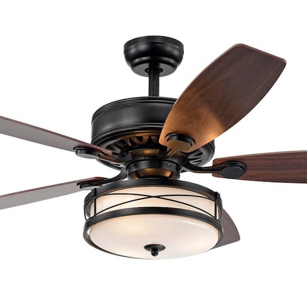 52 in. 3-Light Sheldon Matte Black Finish Indoor Remote Controlled Ceiling Fan