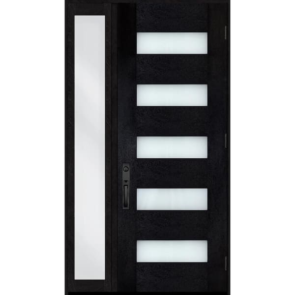Regency 49 in. x 80 in. 5L Modern Clear Glass LHOS Onyx Fiberglass Prehung Front Door w/10in. SL & 8011BLK Lockset
