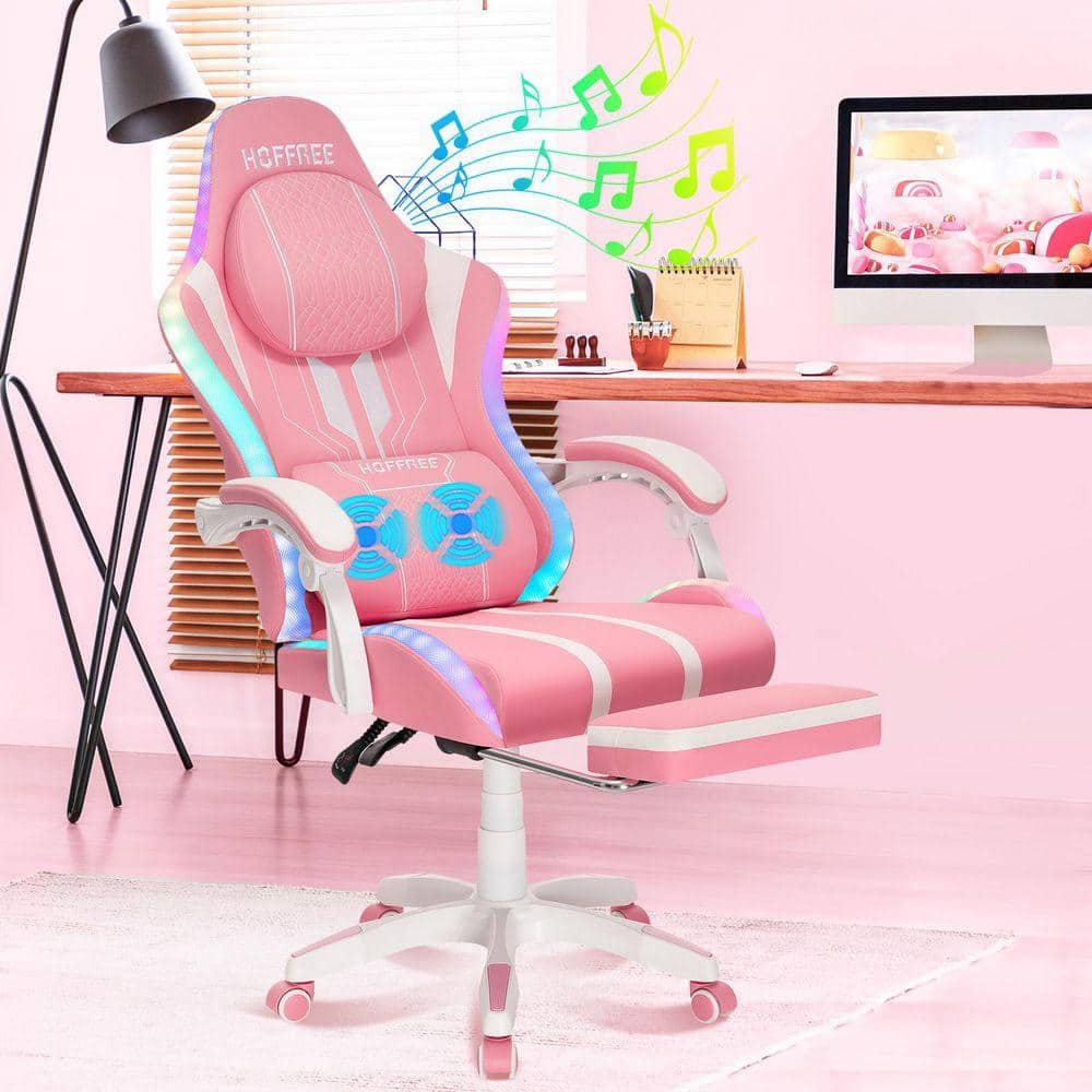 Hoffree Faux Leather Massage Ergonomic Gaming Chair Big and Tall