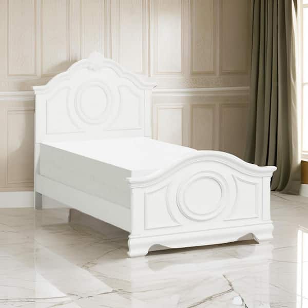 Benjara Lilya White Wood Frame Twin Size Panel Bed with Traditional Style