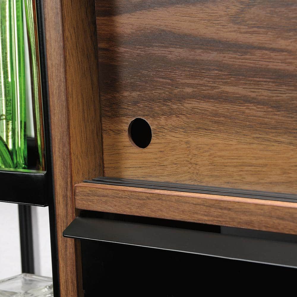 Grand Walnut and Black Wall Bar with Flip-Down Top