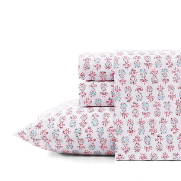 Pineapple Splash 4-Piece Pink/Green Cotton Queen Sheet Set