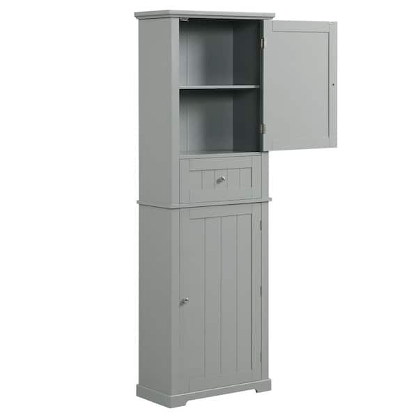 Unbranded Modern 22 in. W x 11 in. D x 67.30 in. H Gray Height Slim Tall Linen Cabinet with Drawer and Adjustable Shelf