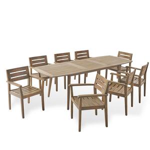 Stamford 30 in. Grey 9-Piece Wood Rectangular Outdoor Dining Set