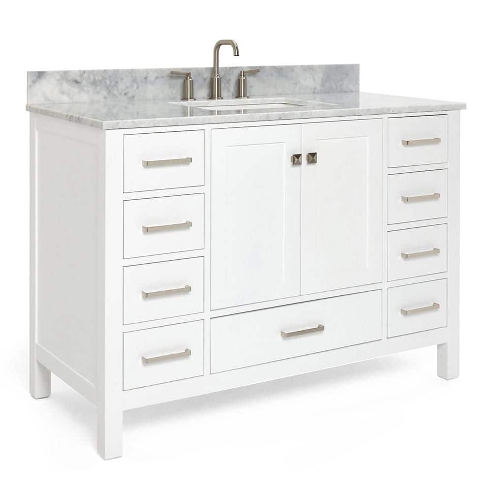Cambridge 49-Inch White Marble Top Single Sink Bathroom Vanity