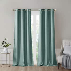 Leighton Green Polyester 42 in. W x 95 in .L Tonal Printed Faux Silk Total Blackout Curtain (Double Panels)