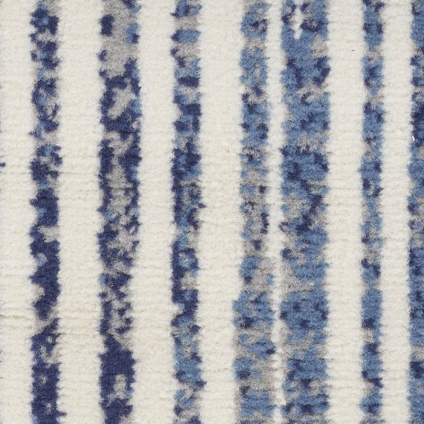 2 ft. x 8 ft. Blue Striped Washable Area Rug