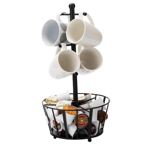 Carousel Coffee Pod Holder Basket, K Cup Organizer for Counter, Coffee Cup  Organizer with 12 Mug Hooks, Mug Tree with Storage Basket, for Coffee Bar,  Black